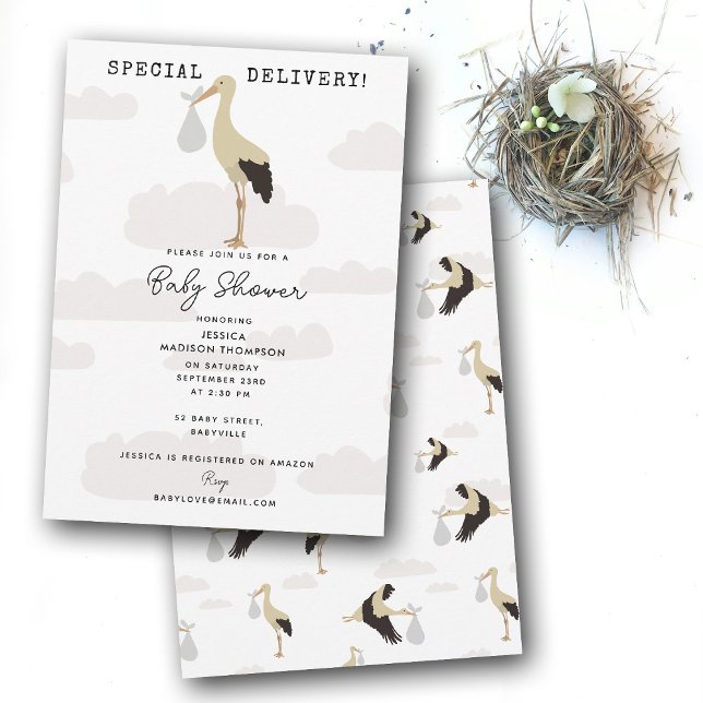 Stork Newborn Baby Boy Girl Baby Dusche Einladung (Stork Newborn Baby Boy Girl Baby Shower Invitation)