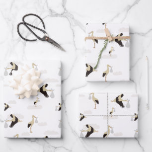 Stork Newborn Baby Boy Girl Pattern Geschenkpapier Set
