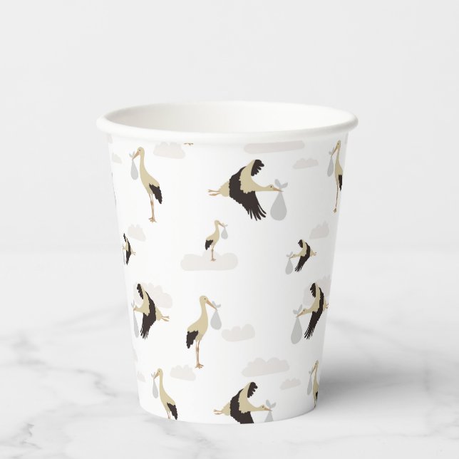 Stork Newborn Baby Boy Girl Pattern Pappbecher (Vorderseite)