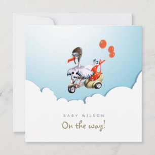 Stork on Scooter Funny Gender Neutral Pregnancy Ankündigung