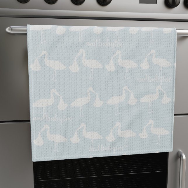 Stork Pattern Personalisiert Baby Blue Kittuch Geschirrtuch (Von Creator hochgeladen)