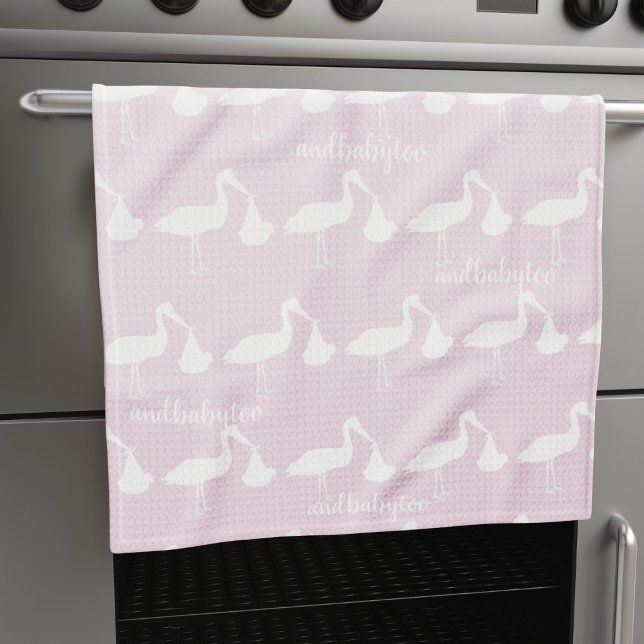 Stork Pattern Pink Küchentuch (Baby Shower Stork Pattern Pink Kitchen Towel  with space for your name)