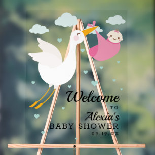 Stork Pink Bundle Girl Baby Dusche Willkommen Acrylschild