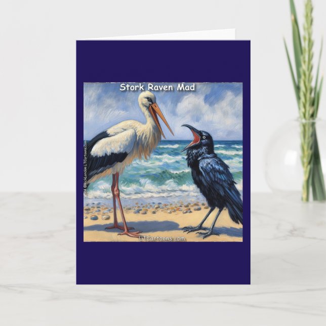 Stork Raven Mad – Beach Bird Banter Karte (Vorderseite)