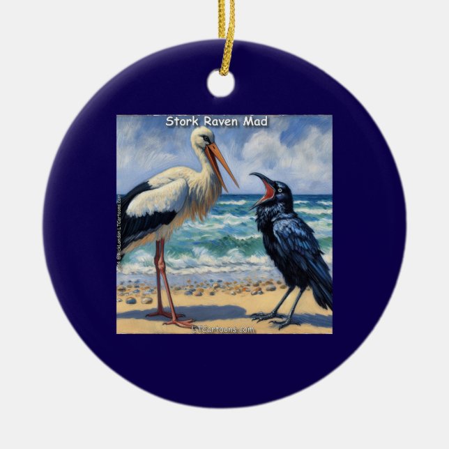 Stork Raven Mad – Beach Bird Banter Keramik Ornament (Vorne)