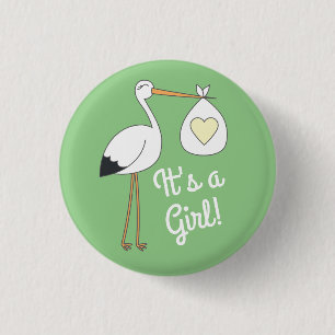 Stork Spring Baby Dusche Button