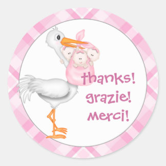 Stork & Triplet Girls Vielen Dank Runder Aufkleber