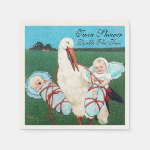 STORK TWIN BABY BOY SHOWER SERVIETTE