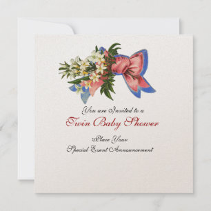 STORK TWIN BABY DUSCHE , Champagner metallisch Einladung