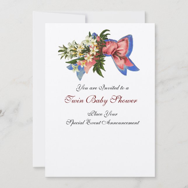 STORK TWIN BABY DUSCHE , Champagner metallisch Einladung (Vorderseite)