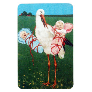 STORK TWIN BABY DUSCHE, rosa, Aquamarin blau Magnet