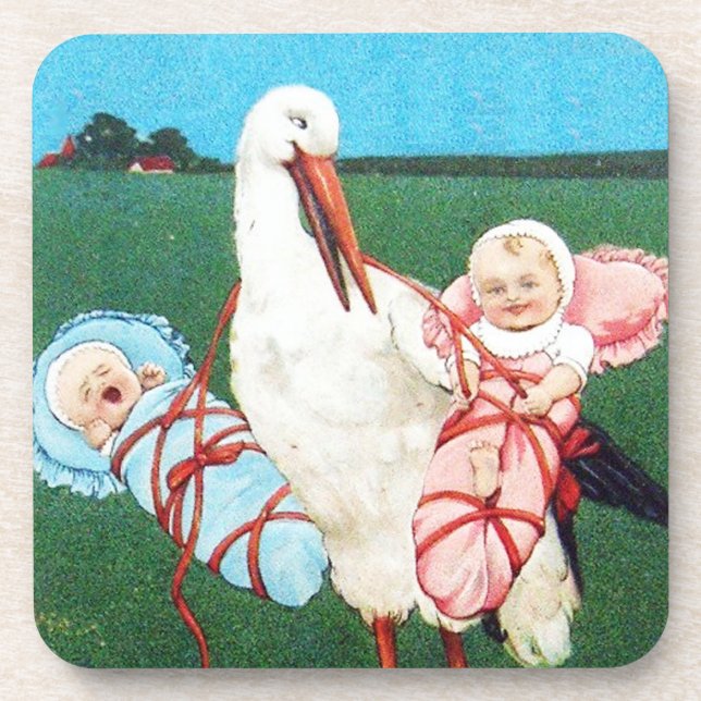 STORK TWIN BABY DUSCHE, rosa, Aquamarin blau Untersetzer (Vorderseite)