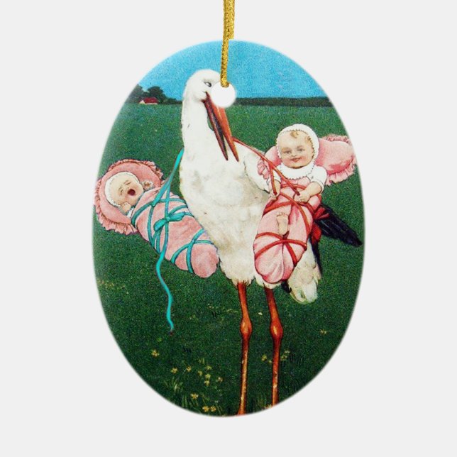 STORK TWIN BABY GIRL SHOWER KERAMIK ORNAMENT (Vorne)
