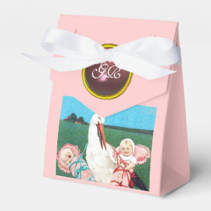 STORK TWIN BABY GIRL SHOWER PINK GEM MONOGRAM GESCHENKSCHACHTEL