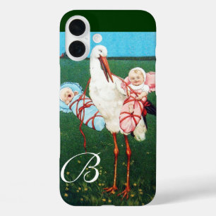 STORK TWIN BABY SHOWER MONOGRAM iPhone 16 PLUS HÜLLE