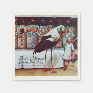 STORK TWIN BABY SHOWER SERVIETTE