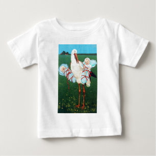 STORK TWIN BOY BABY DUSCHE, blau weiß Baby T-shirt
