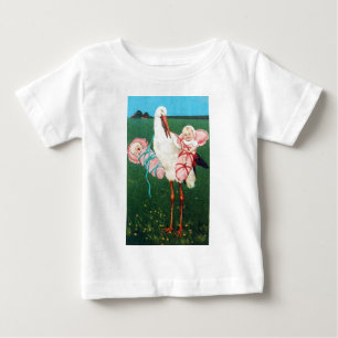 STORK TWIN GIRL BABY DUSCHE, rosa weiß T-shirt