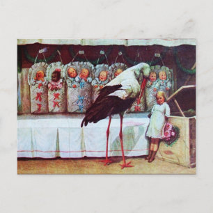 STORK UND BABIEN BABY DUSCHE Pink Einladungspostkarte