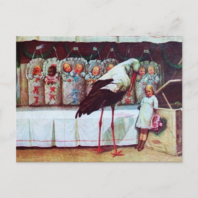 STORK UND BABIEN BABY DUSCHE Pink Einladungspostkarte (Vorderseite)