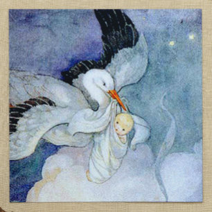 Stork und Baby Quadratischer Aufkleber