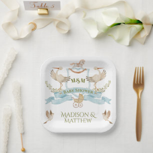 Stork Wappen Watercolor Kinderdusche Pappteller
