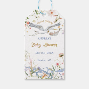 Stork Wildblume Ribbon Babydusche Geschenkanhänger