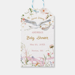 Stork Wildblume Ribbon Babydusche Geschenkanhänger