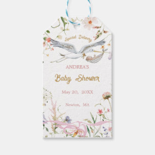 Stork Wildblume Ribbon Babydusche Geschenkanhänger