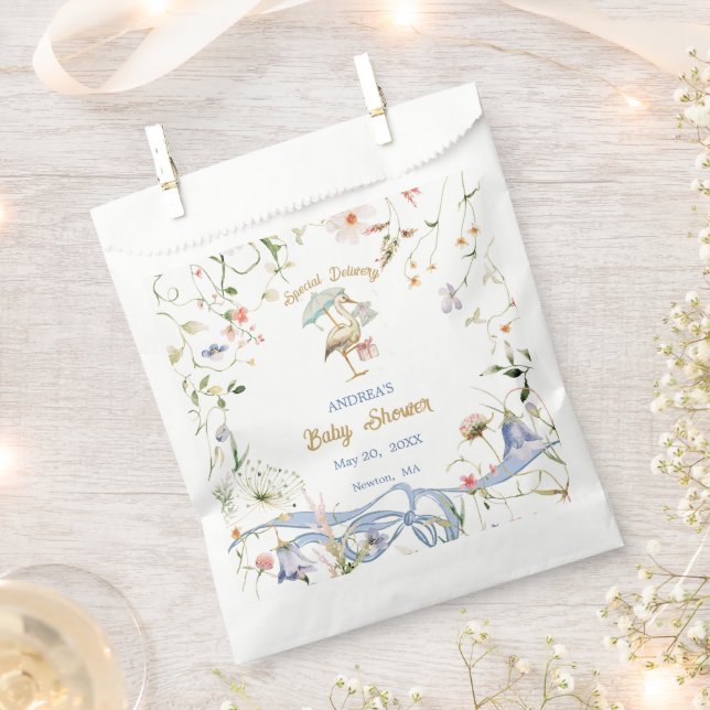 Stork Wildblume Ribbon Babydusche Geschenktütchen (Ausgeschnitten)
