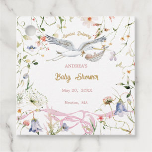 Stork Wildblume Ribbon Babydusche Liebesmarken Geschenkanhänger