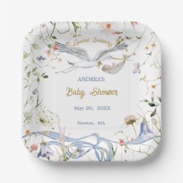 Stork Wildblume Ribbon Babyduschpapier Pappteller