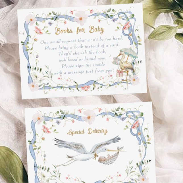 Stork Wildblume Ribbon Bücher für Babydusche Begleitkarte (Von Creator hochgeladen)
