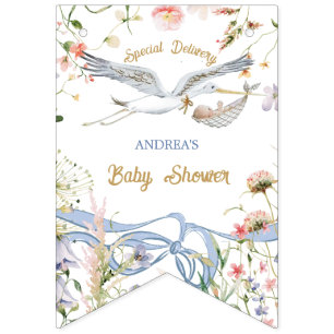 Stork Wildblume Ribbon und Bow Baby Dusche Wimpelkette