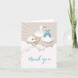 Stork With Blue Bundle Baby Shower Thank You Dankeskarte