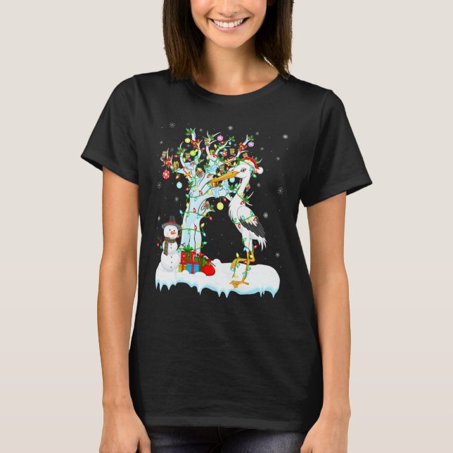 Storks Bird Xmas Tree Lighting Weihnachtsmannmütze T-Shirt (Vorderseite)