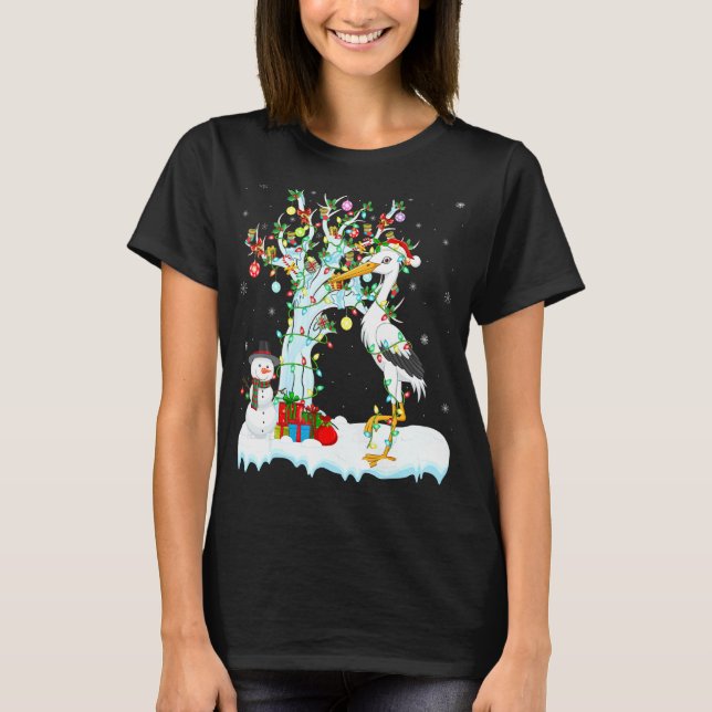 Storks Bird Xmas Tree Lighting Weihnachtsmannmütze T-Shirt (Vorderseite)