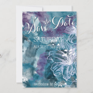 STORM BLAUE WATERCOLOR HIBISKUS WEDD SAVE THE DATE