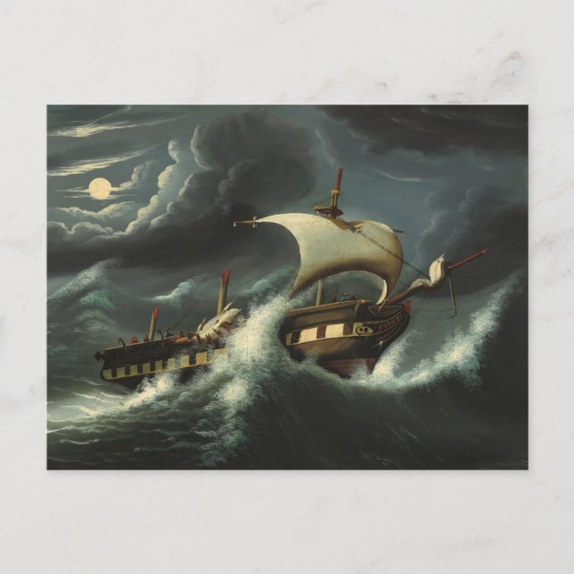 Storm Tossed Frigate von Thomas Chambers Postkarte (Vorderseite)