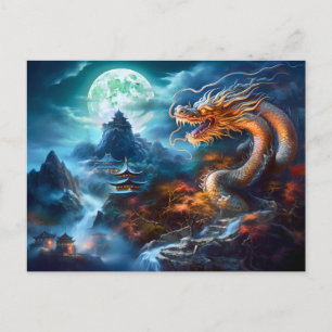 Stormcaller – Chinesischer Airbrush-Drache in Blau Postkarte