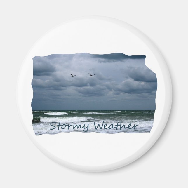 Stormy Beach mit Seagulls Bildtext Magnet (Vorne)