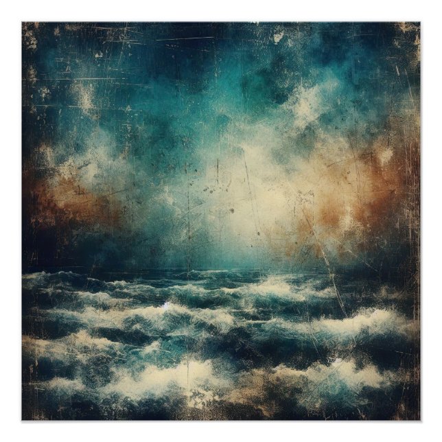 Stormy Blue Ocean Old Photograph Poster (Vorderseite)