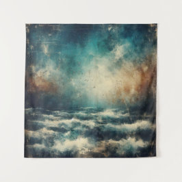 Stormy Blue Ocean Old Photograph Wandteppich