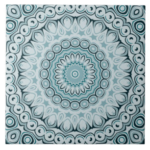Stormy Blue und Gray Mandala Pattern Fliese