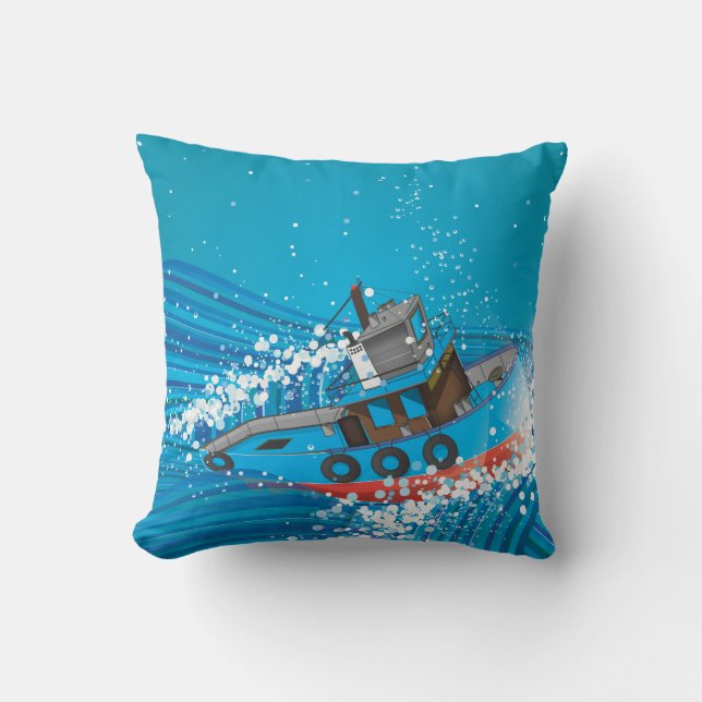 Stormy Fishing Boat Kissen (Vorderseite)