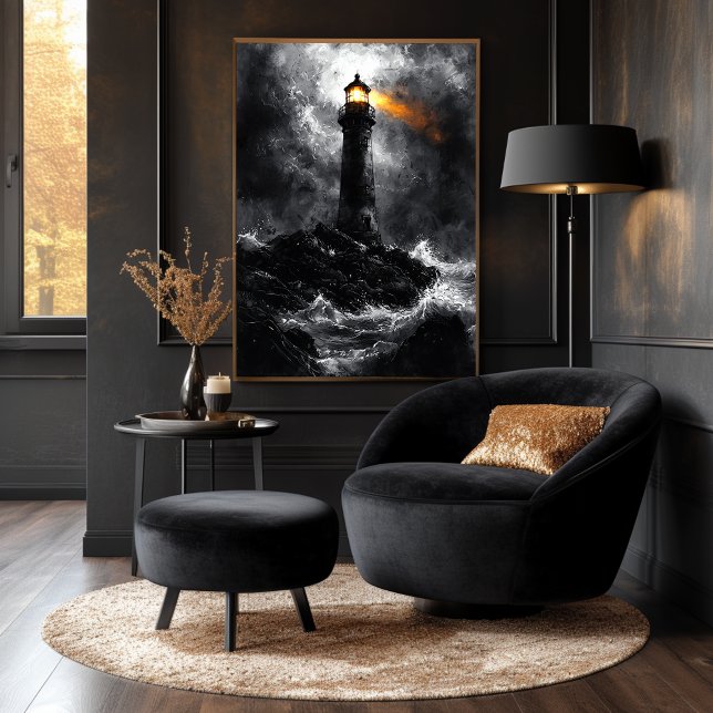 Stormy Lighthouse im dramatischen monochromen Stil Poster (Von Creator hochgeladen)