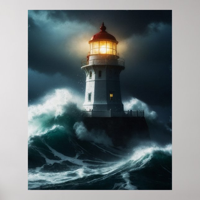 Stormy Lighthouse Scene Poster (Vorne)