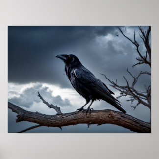 Stormy Night Raven mit geometrischem Overlay Poster