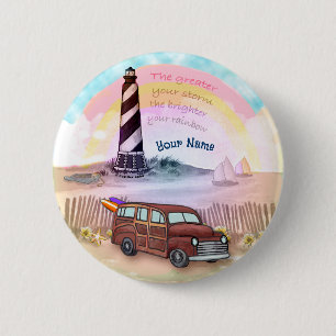 Stormy Rainbow Lighthouse Button