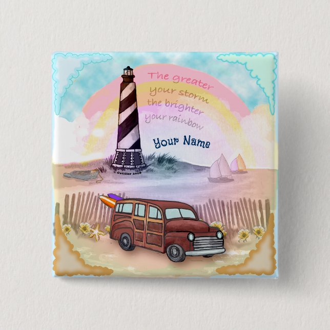 Stormy Rainbow Lighthouse Button (Vorderseite)